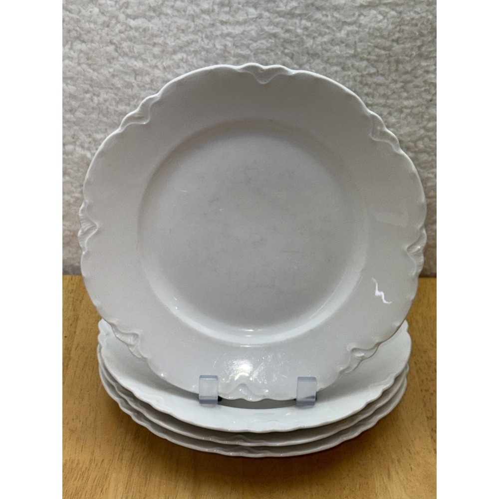 Vintage Habsburg China Austria White Porcelain Scalloped Plates Set 4 Edwardian